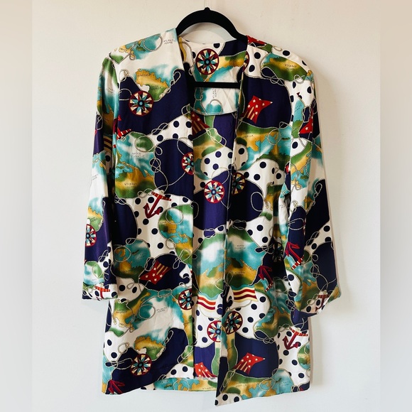 Multicolor Nautical Print Lightweight Blazer Jacket Size 10 - Picture 8 of 11
